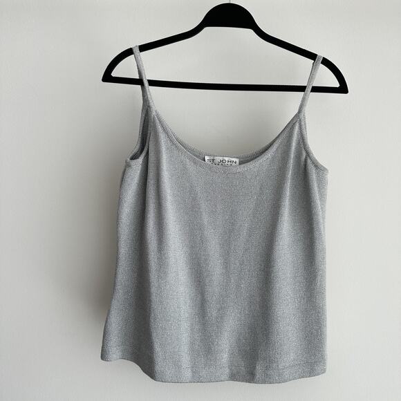 St John Evening Tank Top Womens Large Silver Metallic Knit Camisole Usa Made - Picture 1 of 9